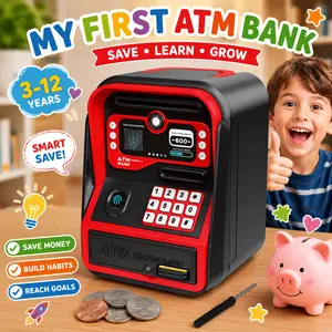 Electronic ATM Piggy Bank for Kids with Password Fingerprint Unlock, Automatic Money Saving Cash Coin Bank for Real Money, Upgraded ATM Deposit Machine Designed for All US Coins, Birthday Christmas Gifts for 3-12 Year Old Boys Girls