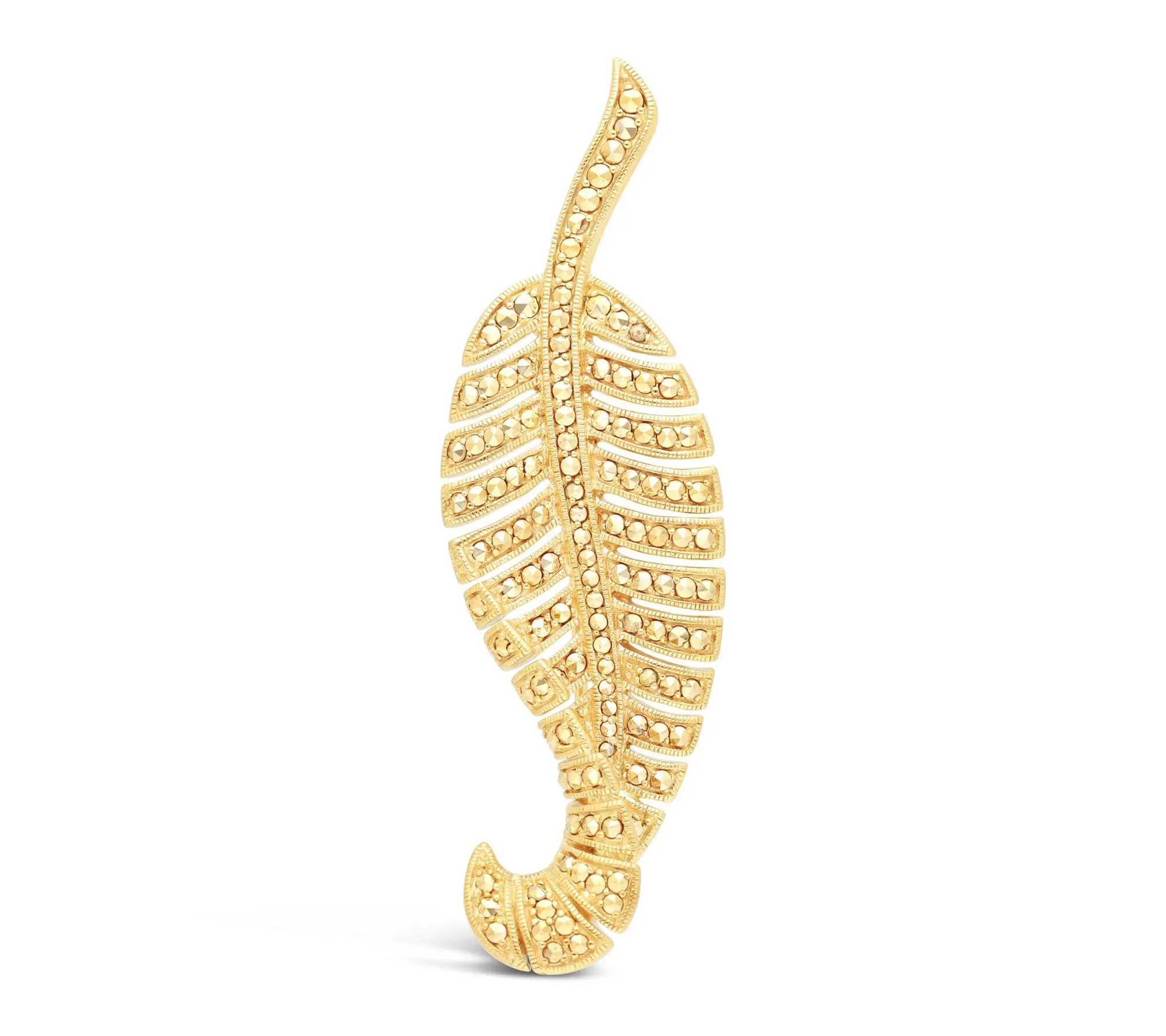 Dallas Prince 14k Gold Clad Chrome Marcasite Feather Brooch Dallas Prince 14k Gold Clad Chrome Marcasite Feather Brooch