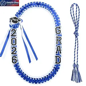 2026 Graduation Lei & Honor Cord Set, Handmade Braided Ribbon Lei with Graduation Charms, Hawaiian Style Graduation Necklace, Graduation Ceremony Accessory for High School & College Graduates, Commemorative Gift Item for Commencement Events