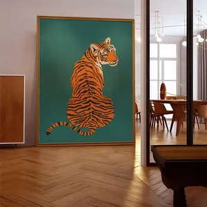 Tiger Poster Print, Orange and Green Wildlife Jungle Art, Boho Gallery Wall Decor for Living Room Bedroom Kitchen, Ornaments Artistic Photo Decoration