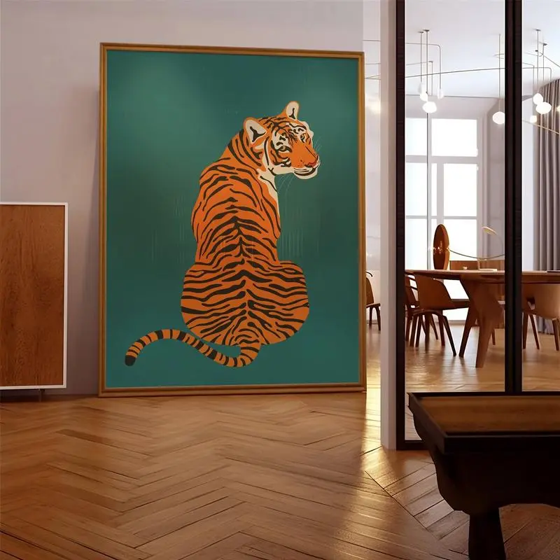 Tiger Poster Print, Orange and Green Wildlife Jungle Art, Boho Gallery Wall Decor for Living Room Bedroom Kitchen, Ornaments Artistic Photo Decoration