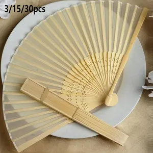 3/15/30pcs Silk Hand Fans Set (3/15/30 Pcs), Decorative Plain Cloth Fan, Lightweight Wedding Gift, Foldable Bamboo Fan, DIY Desktop Hanging Decoration