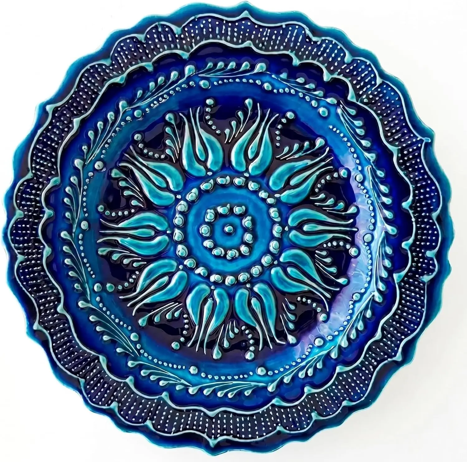 Turkish Decorative Plate 9.85"(25cm) Handmade Ceramic Ornament for Home&Office Wall Hanging Decor (Blue)