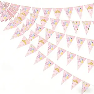 12pcs set of girls' clothing-themed party supplies Happy Birthday banner party decorations, featuring pink triangular flags with crown and dress print design, home wall decoration, wedding anniversary, holiday celebration supplies