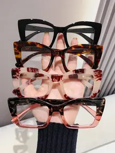 Fashion Transparent Eyeglasses Set, Eye-Care Anti-Fatigue Square Frame Cat-Eye Glasses, No Prescription Stylish Mirrors for All Seasons