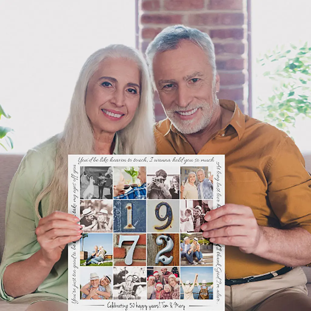 Personalized Wedding Anniversary Photo Collage Canvas - Gallery Wrapped Canvas with 12 Customized Photos, USA Made, Optional Text Option Available