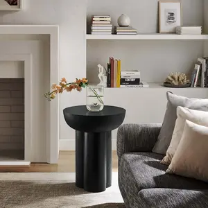 Modway Caspian Round Concrete Side Table in Black
