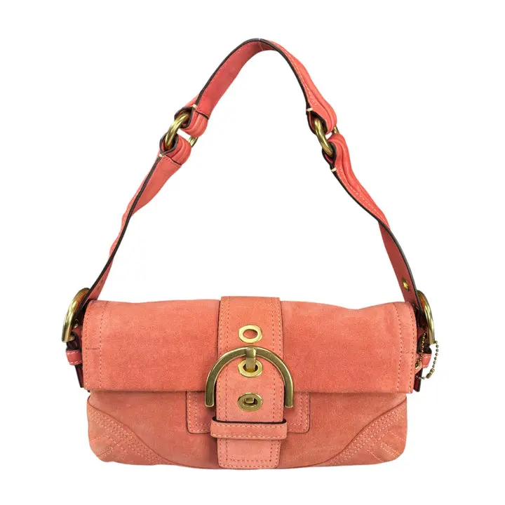 Pre-owned coach Suede / Leather Shoulder Bags Y2K SoHo Coral Suede Brass Buckle Baguette Shoulder Purse