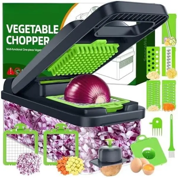 Vegetable Chopper Vegetable Cutter, Mix Colors 16 in 1 Kitchen Gadget, Dicer, Slicer, Onion Cutter, Salad, Cheese Grater & Egg Separator - Multi-Functional Veggie Chopper Lid with Handle