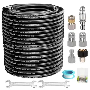 Sewer Jetter Kit for Pressure Washer,4000PSI Hydrojet Drain Cleaning Kit with Button Nose 1/4 Inch NPT Rotating Sewer Jet Nozzle Spanner