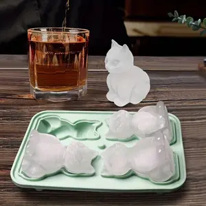 1set 3D Cat Ice Mold Silicone Tray, 4-In-1 Cartoon Cat Design, Perfect for Fun Frozen Treats & Cool Drinks, Ideal for Cats