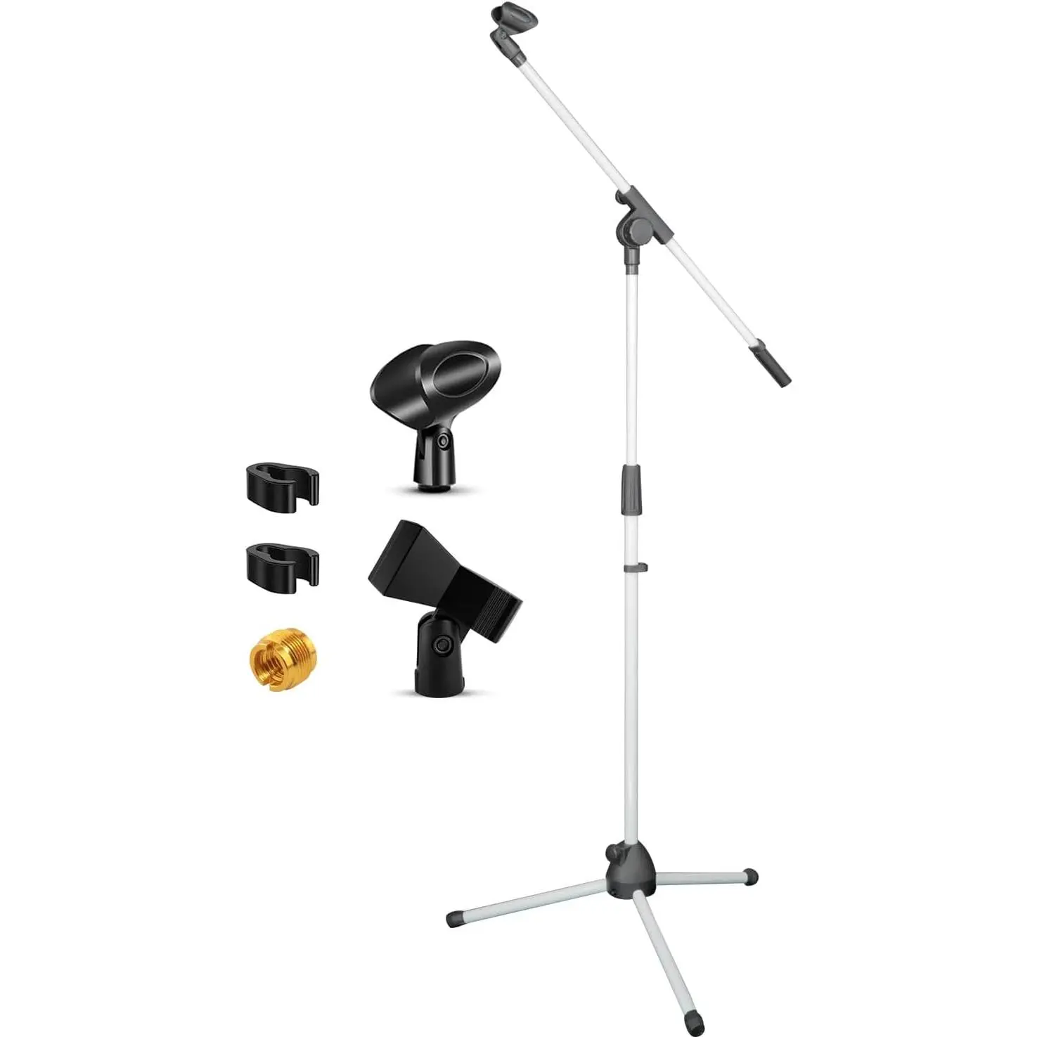 5 Core Microphone Stand with Boom Arm Adjustable 72" Tripod Heavy Duty Mic Stands Floor for Singing Karaoke On Stage Studio Includes Mic Clips White - MS 080 WH