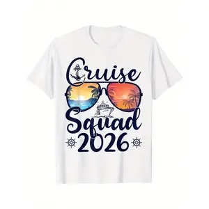 Men's 2026 Cruise Squad T-Shirt - White Cruise Ship & Tropical Sunset Graphic Tee with Nautical Vacation Design, All-Season Comfort Fit Short Sleeve Shirt for Cruise Parties, Beach Outfits & 2026 Group Trips (Cruise Team Matching Outfits)