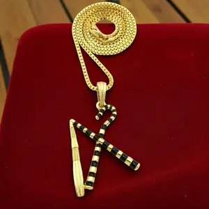 Gold Plated Ancient Egyptian Style Heka and Nekhakha Crook & Flail Hip Hop Style Gold Plated Pendant & 2mm 18" 20" 24" Box Chain Necklace For Unisex, Men, Women