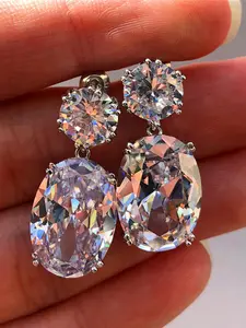 Luxurious High-End Artificial Crystal Oval Earrings, Party Evening Jewelry, Sparkling Ear Jewelry, Elegant Ear Decorations, Stylish Accessory for Special Occasions, High Quality Earrings, Party Ready