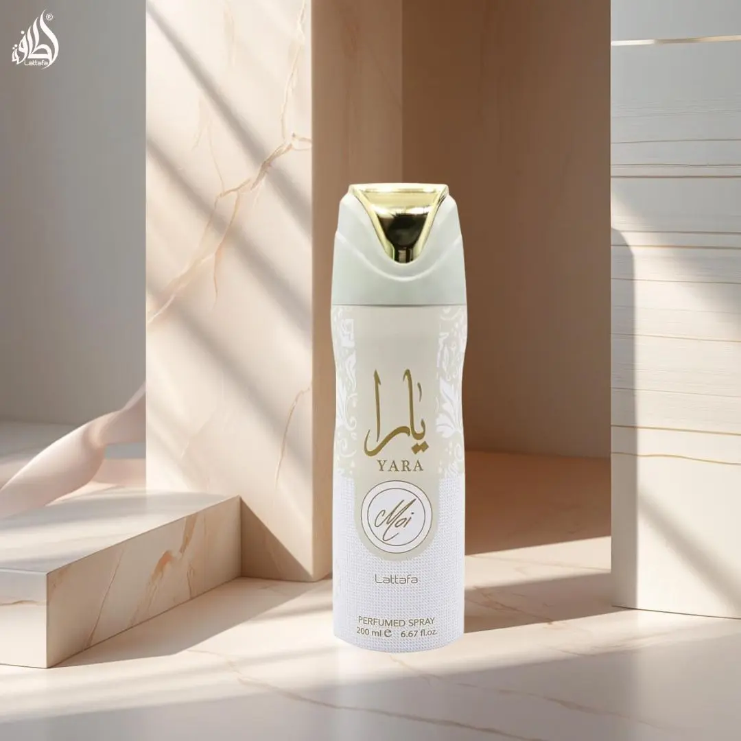 Yara Moi Deodorant Spray 200ML (6.7 OZ) by Lattafa | Delicate Floral Notes & Creamy Caramel Blend into a Sophisticated, Lasting Warmth. Fragrance Peach