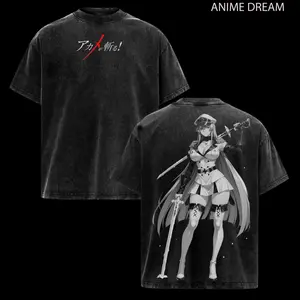 Esdeath Akame ga Kill! Anime Double Printed Vintage Washed Tee Unisex Oversize Anime Manga Washed Heavyweight Cotton T-shirt