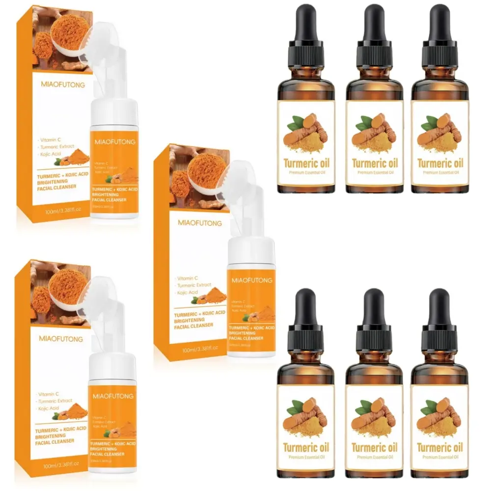 Turmeric Wash and Care Set,Turmeric KojicSkincare Set: Facial Cleanser,Cleansing Pad,Soap bar & Essential Oil, Deep Cleansing for Face,Daily Skin Care Set,Mother's Day Gift,SummerVibes
