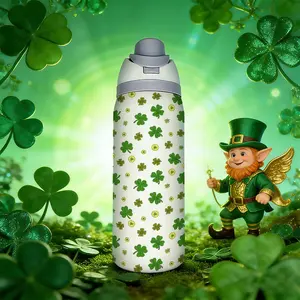 32oz Stainless Steel Water Bottle with Clover Pattern, Leakproof Insulated Drink Container for Hot & Cold Beverages, Best Gift for St. Patrick's Day, Ideal for Home, Outdoor Sports, and Travel