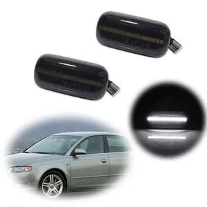 2pcs For Audi A3 A4 A6 S4 S6 RS4 Smoke Lens Front Bumper Side Marker lamps White LED Lights, Replace OEM 8E0949127 8E0 949 127, 8N0 949 AU2570102