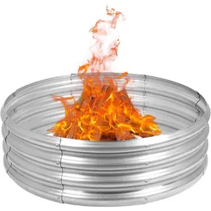 Galvanized Fire Pit Ring for Outside Wood Burning, Metal Firepit Liner for Above Ground Outdoor Camping Beach Backyard Park