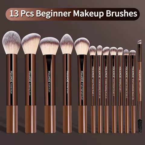 MAANGE 13pcs/Set Professional Makeup Brushes Set - Soft Travel Cosmetic Kit with Concealer, Highlighter, Eyeshadow, Detail Brush, Gift for Women & Girl