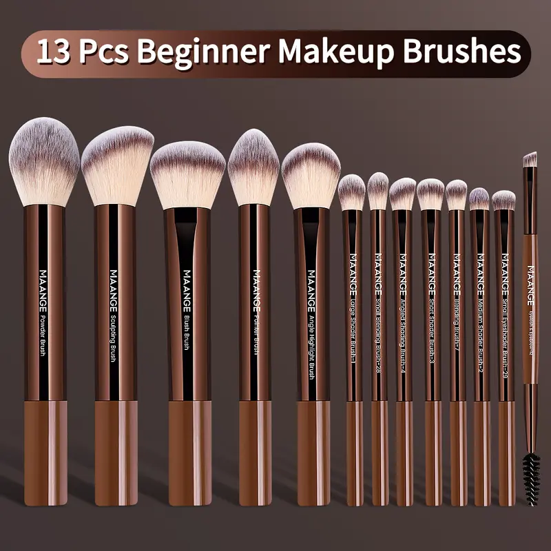 MAANGE 13pcs/Set Professional Makeup Brushes Set - Soft Travel Cosmetic Kit with Concealer, Highlighter, Eyeshadow, Detail Brush, Gift for Women & Girl