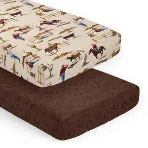 Sweet Jojo Designs 2-Piece Baby Crib Sheets Set (Western Cowboy) for Boys, Infant Nursery, Toddler Room - Standard Size (Wild West, Horseshoe, Country, Horse, Steer, Cow, Animal, Brown, Tan & Red)