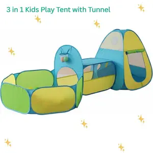3 in 1 Kids Play Tent with Tunnel & Ball Pit, Pop-Up Indoor/Outdoor Playhouse for Boys and Girls, Crawling Tunnel Toy with Fun Toss Game Zone, Easy Setup Foldable Carry Bag (Balls Not Included), Easter & Happy Birthday Gifts