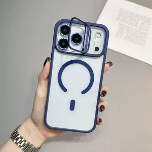 Rose Gold Magnetic Lens Ring Stand Case - Crystal Clear TPU Shockproof - Trendy Aesthetic Phone Cover for iPhone 17 16 15 14 13 12 Pro Max Air Plus