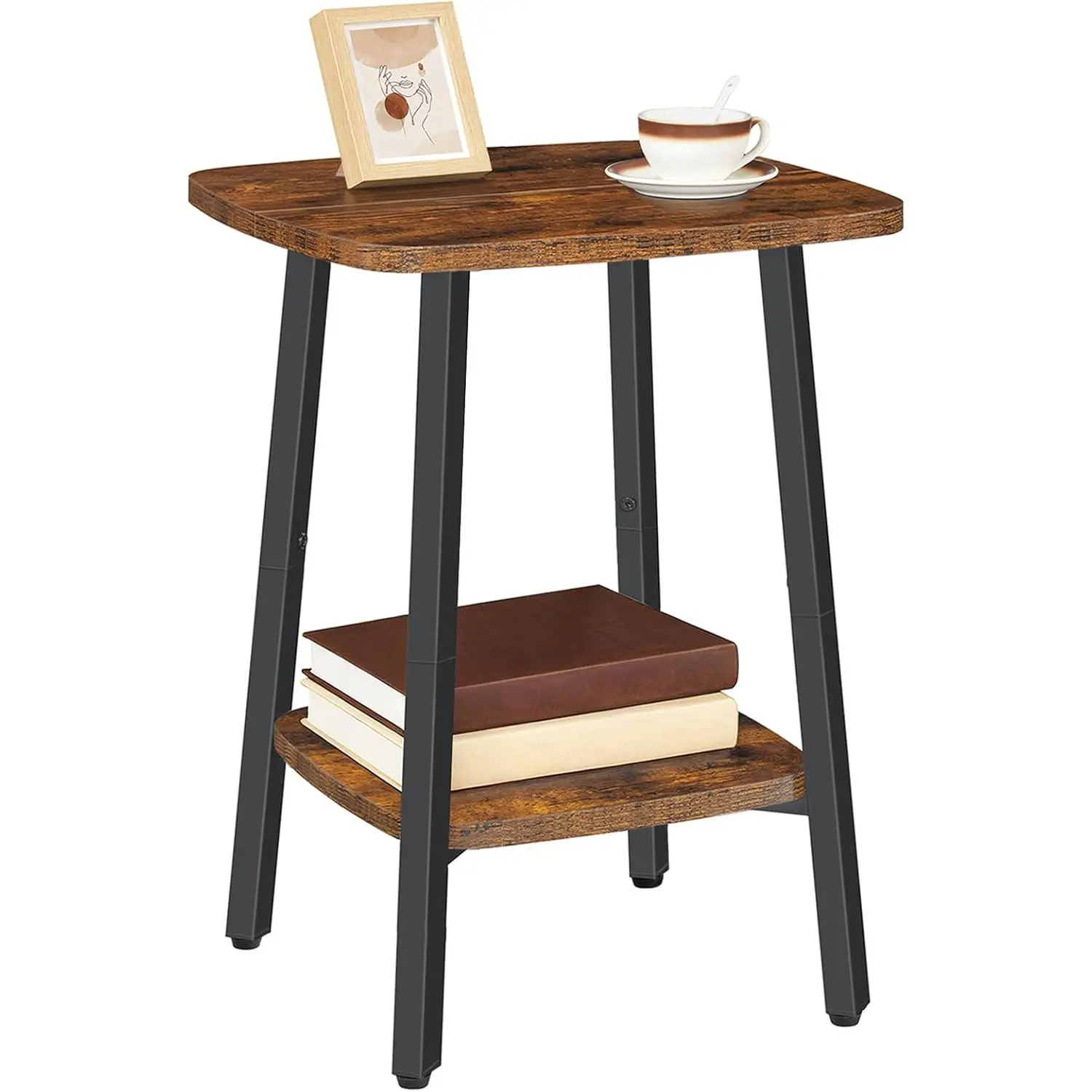 2-Tier Square Side Table, Small Sofa End Table, Modern Simple Nightstand with Storage Shelves for Small Spaces, Living Room Bedroom Accent Table, 15.7"L x 15.7"W x 24"H, Rustic Brown BF181BZ01
