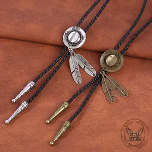 GTHIC Vintage Western Cowboy Hat Feather Alloy Bolo Tie Minimalist Jewelry Accessory for Men Women Daily Wear