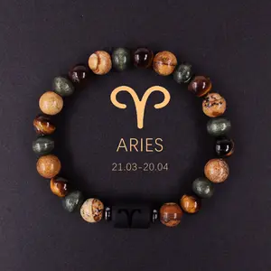 Natural tiger yellow-eyed stone bracelet twelve zodiac stone string drawing stone beads, daily party gift