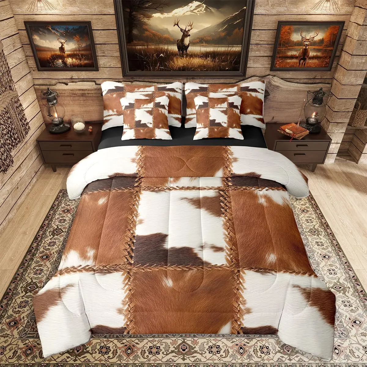 Cow Print Bed In A Bag 7 Piece For Brown Retro Cowhide Comforter Set With Sheet Vintage Western Wildlife Fur Bedding Set Adult Women Farm Animal Skin Bedding Comforter Set