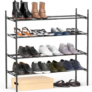 4-Tier Stakable Shoe Racks with Extendable Shelves, Black