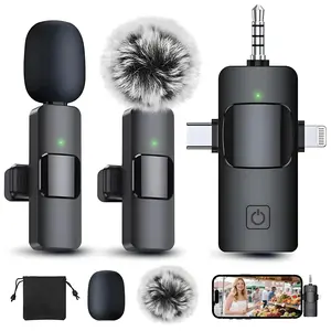 3 in 1 Wireless Lavalier Microphone for iPhone/Android/Camera, Wireless Mini Mics with 50ft Transmission, 18H Battery Life, Mini Microphone for Record Interview, Vlogs, YouTube, Tiktok