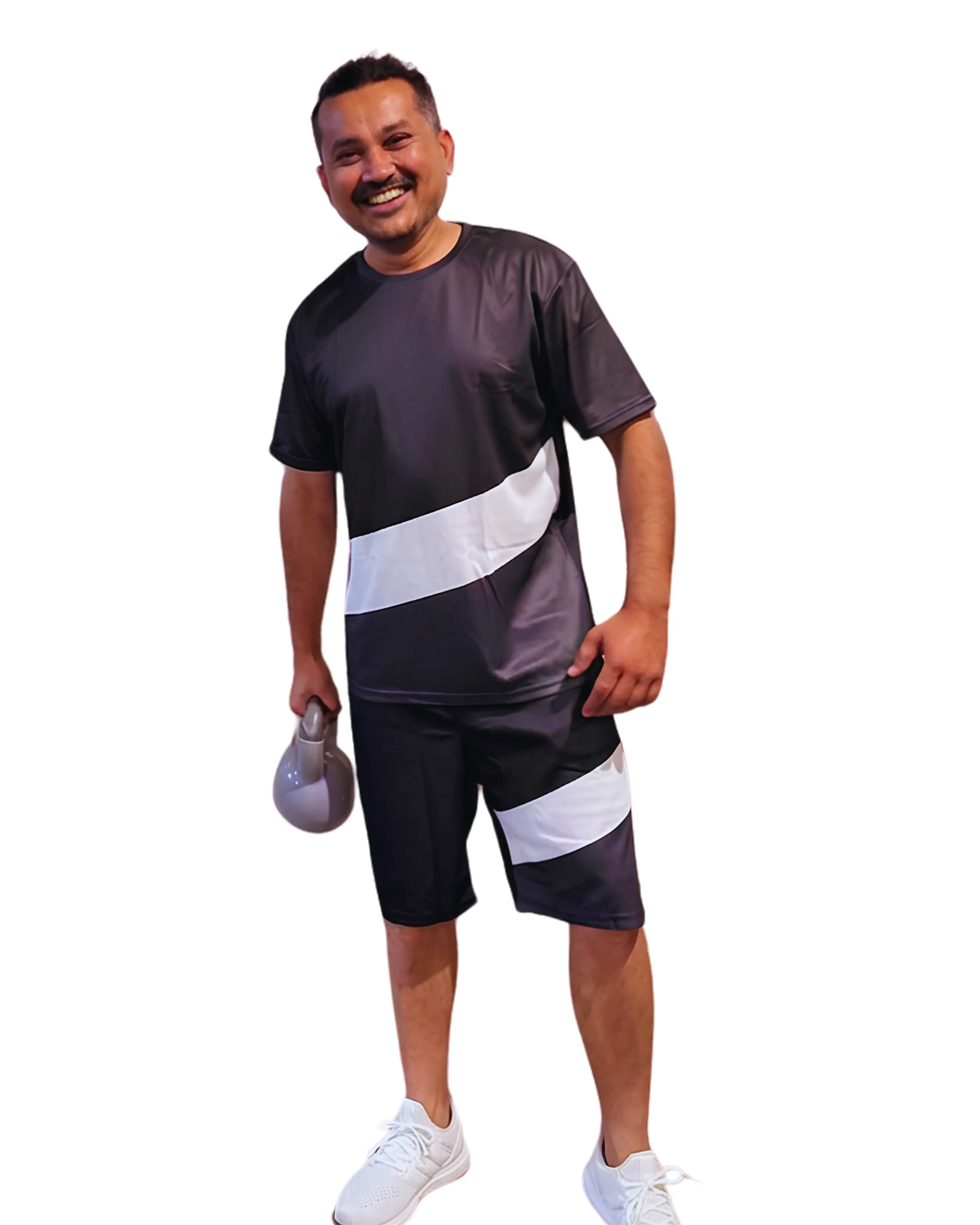 Men's Black and White Color-Block T-Shirt and Shorts Set