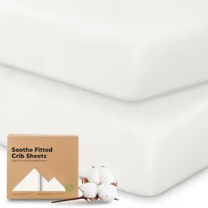 2-Pack Organic Crib Sheets  Boys, Girls - 52x28 ted Crib Mattress Sheet Neutral, Breathable Jersey Cotton Cover  Baby Bed, Toddler Mattress, Soft & Cute Prints (Soft White)