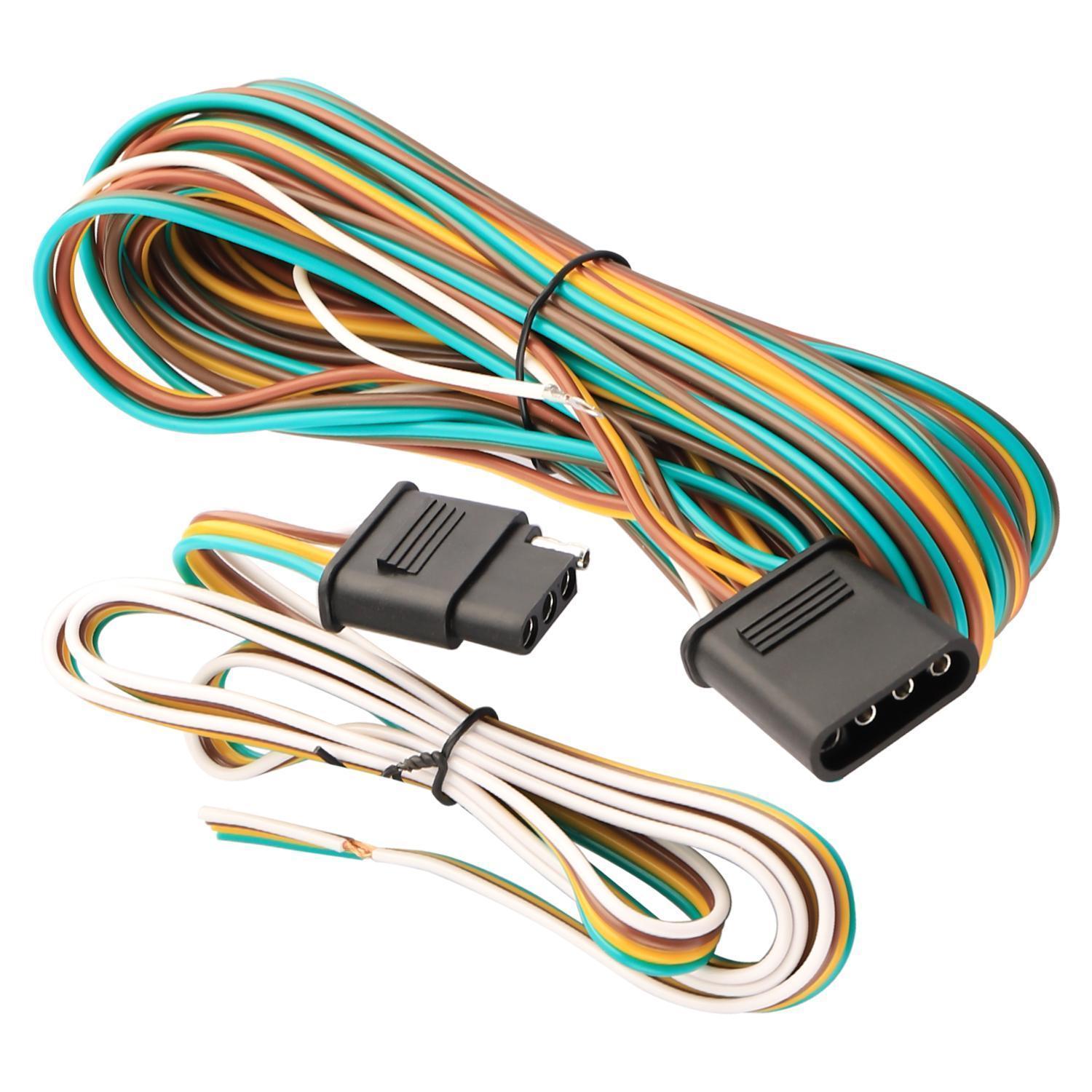 25FT 4 Pin Flat Trailer Wiring Harness Kit | Wishbone Style 4-Way Trailer Light Harness for Tail Lights | Plug & Play for Utility Boat Trailer | LED Compatible