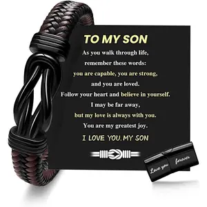 for Men Infinity Knot Cuff Bracelet for Men Dad Husband Boyfriend Son Black Braided Leather Forever Linked Together Stainless Steel Engraved with Love You Forever Gifts  7.5-9inch