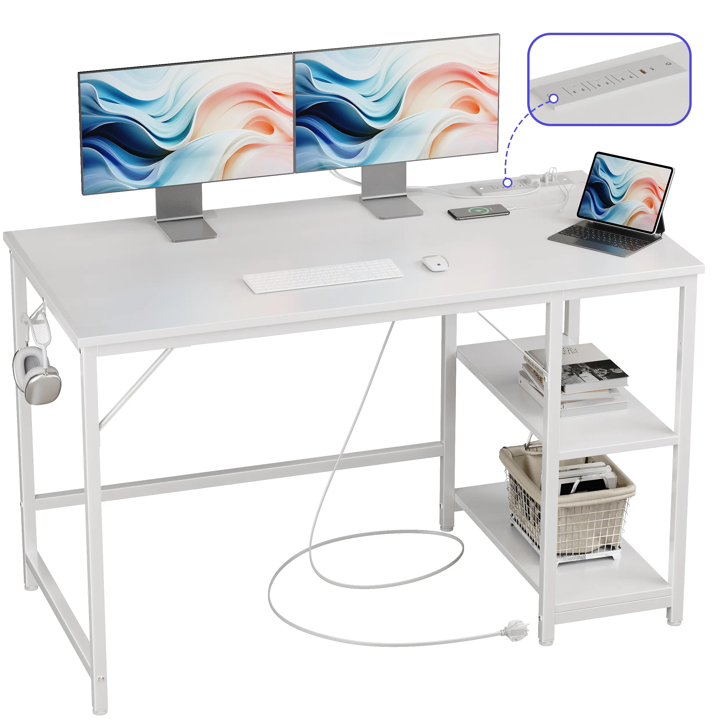 JOISCOPE 48 Inch Small Gaming Computer Desk with Table Power Outlets, Storage Shelves & USB & Type-C Outlet