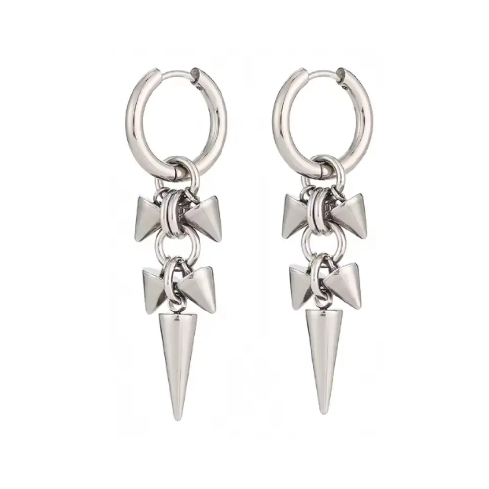 Gothic Spike Dangling Hoop Earrings - Pair - Stainless Steel