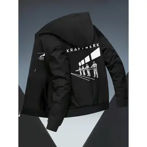 Bmuvlss Men's Rammstein Logo Print Hooded Jacket - German Band Graphic Zippered Slim-Fit Coat, Full-Zip Merchandise Outerwear for Concerts & Casual Wear, Machine Washable Winter Coat (No)