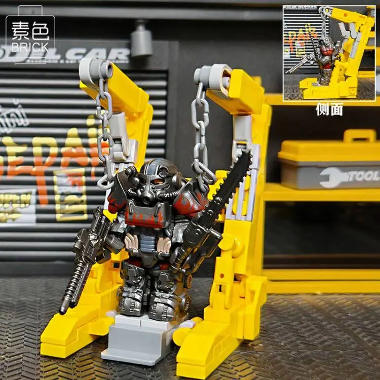 1PCS Military Soldier Mini Anime Action Fallout Figure with Weapons, Robot Mecha Building Brick DIY Toy for Kids, Home Decor Statue Gift