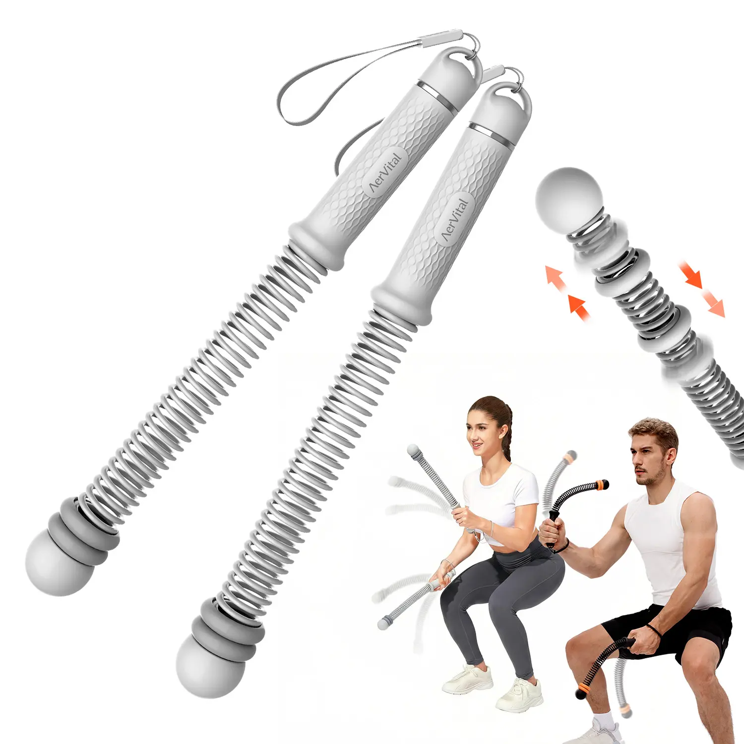 AerVital Weighted Cordless Battle Ropes – 2026New Upgrade Quiet Ropeless Training Rope Fitness Equipment for Home Workout, Strength Training, Cardio Exercise & Gym Sessions, Indoor & Outdoor Workouts for Men Women, Grey