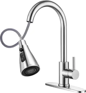 Modern Stainless Steel 360° Rotatable Rotary Faucet, Durable Multi Purpose Telescopic Pull Out Tap, Kitchen Faucets for Kitchen Sink & Bathroom Basin