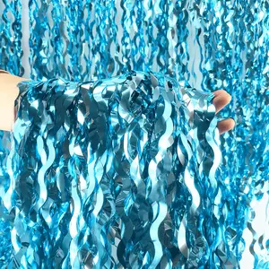 Wavy Tinsel Foil Fringe Curtains Teal Blue Streamers Backdrop for  Themed Party Blue Birthday Under The Sea Party Decorations(2 Pack,3.2 ft x 6.6 ft)