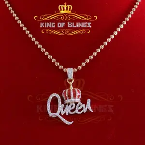 King Of Bling's 2ct Real Moissanite Sterling Silver Yellow "QUEEN with CROWN BELL Pendant