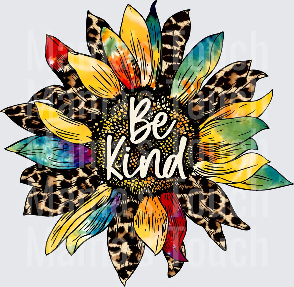 Be Kind Sunflower - Leopard Print and Rainbow Petals - Flower Design - DTF Transfers - Direct to Film Transfer - THIS IS NOT A T-Shirt or Digital product