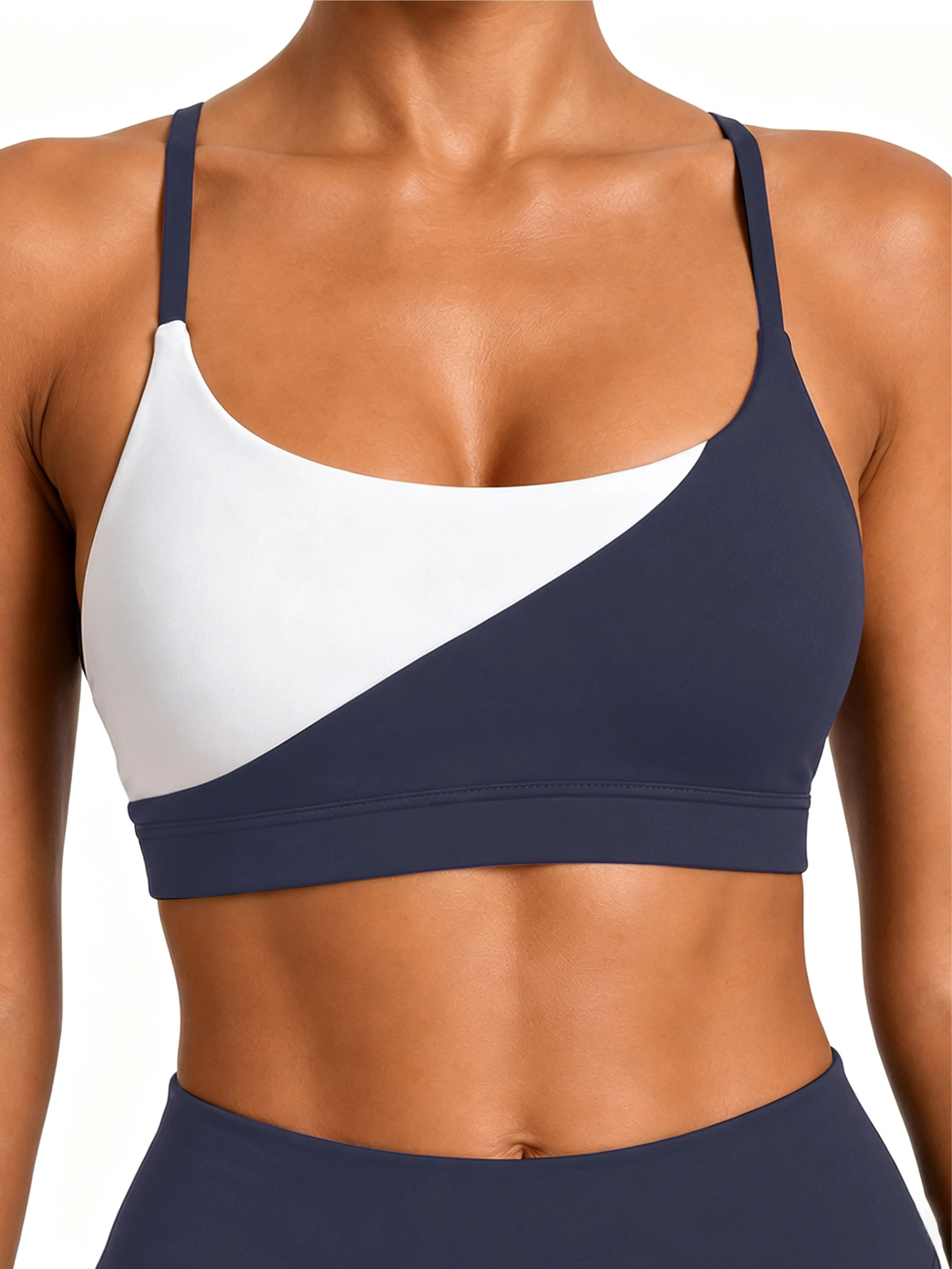 Women’s Contrast Trim Halter Sporty Sports Underwear, Padded Strappy Back Workout Crop Top, Low-Impact Yoga Bra for Gym & Pilates Wear